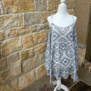 En Créme White Beachy, Flowy Dress with Blue Bohemian Design